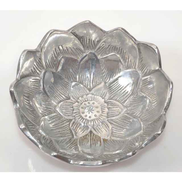 Arthur Court 2000s Lotus Arthur Court Post Modern Cast Aluminum Repousse Round Bowl For Sale - Image 4 of 12