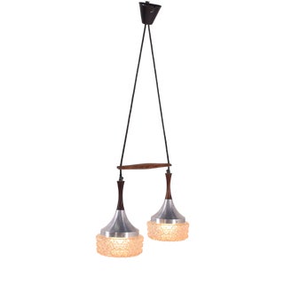 Mid-Century Danish Rosewood, Metal and Glass Dual Pendant Lamp, 1970 For Sale