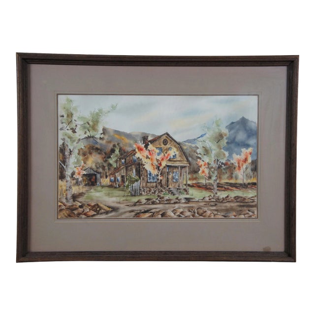 1975 Watercolor Dave's House Farmhouse Landscape Painting by Sean Toomey For Sale