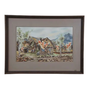 1975 Watercolor Dave's House Farmhouse Landscape Painting by Sean Toomey