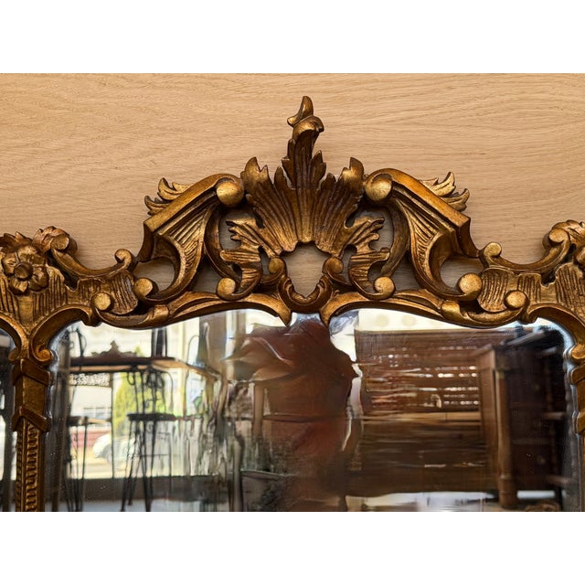 Spanish Baroque Style Horizontal Carved Gilded Walnut Ormolu Mirror, 1900s For Sale - Image 6 of 7