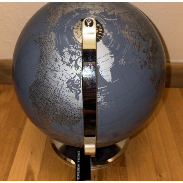 Mid-Century Modern Vintage MCM Drexel Heritage World Silver Globe Chrome Metal Base For Sale - Image 3 of 5