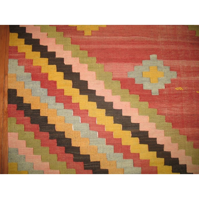Zabihi Collection Square Room Size Turkish Kilim For Sale - Image 4 of 6