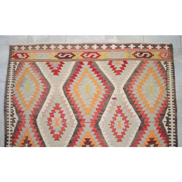 Vintage Handwoven Turkish Rug Kilim, Primitive Tribal Statement, Bohemian Area Rug - 5′8″ X 9′6″ For Sale - Image 11 of 16