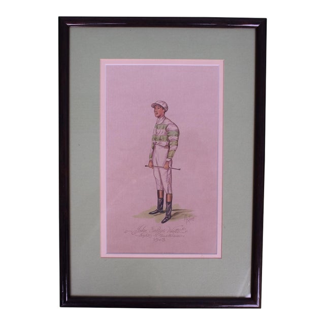 John Evelyn Watts Jockey Eighty-Four Winners 1903 Watercolour by Astor For Sale