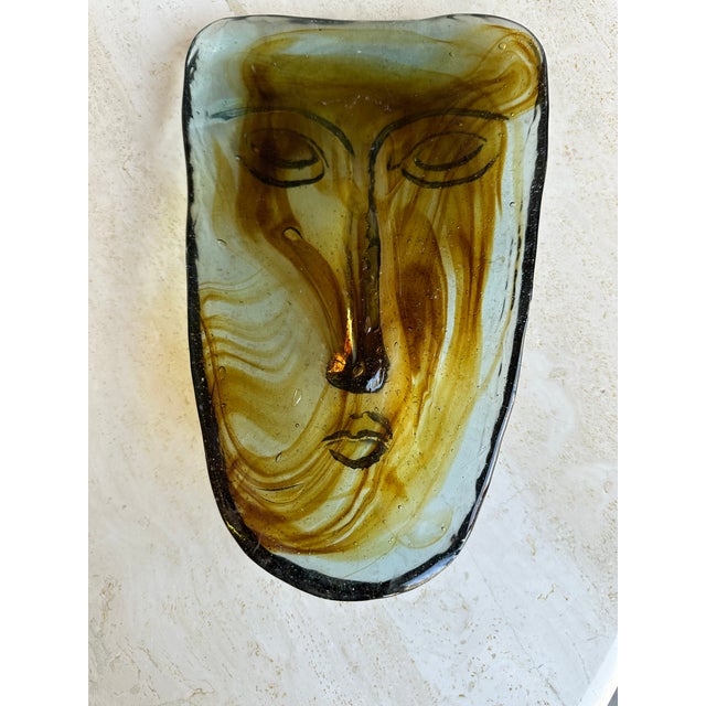 Yellow Erik Hoglund for Kosta Boda Attributed Glass Face Mask Sculpture For Sale - Image 8 of 10