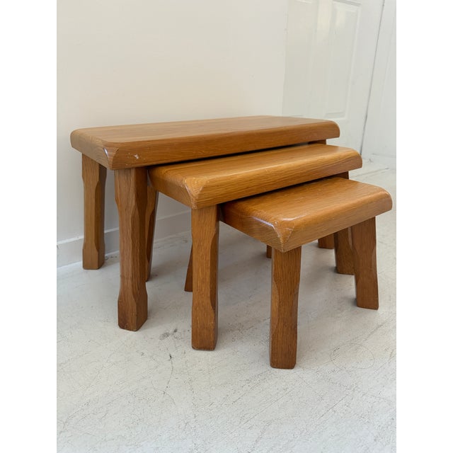 Wood Set of Three Blonde Wood Vintage Danish Nesting Tables For Sale - Image 7 of 13