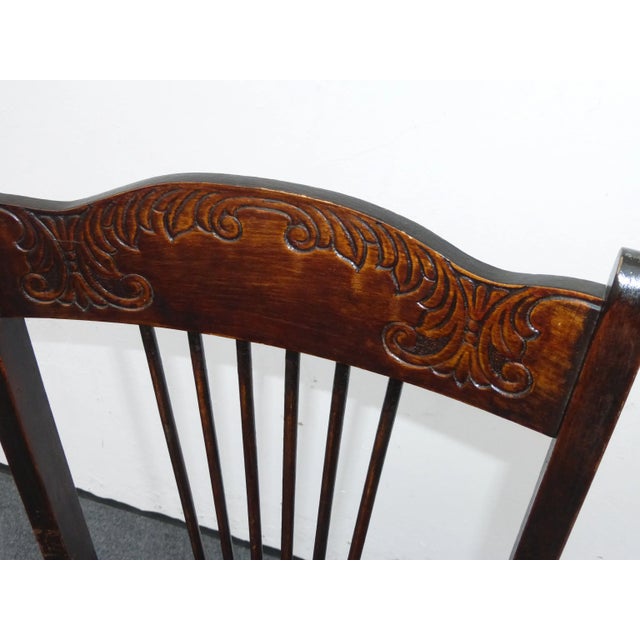 Vintage Carved Rustic Farmhouse Wood Side Chair W Leather Seat For Sale In Los Angeles - Image 6 of 11