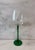 Set of 5 vintage 10.5" tall wine glasses with a beautiful green stems. Unmarked, but believed to be from France. 2.5" opening