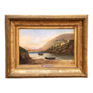 19th Century French Coastal Cove Landscape Painting Signed C. Mathieu For Sale