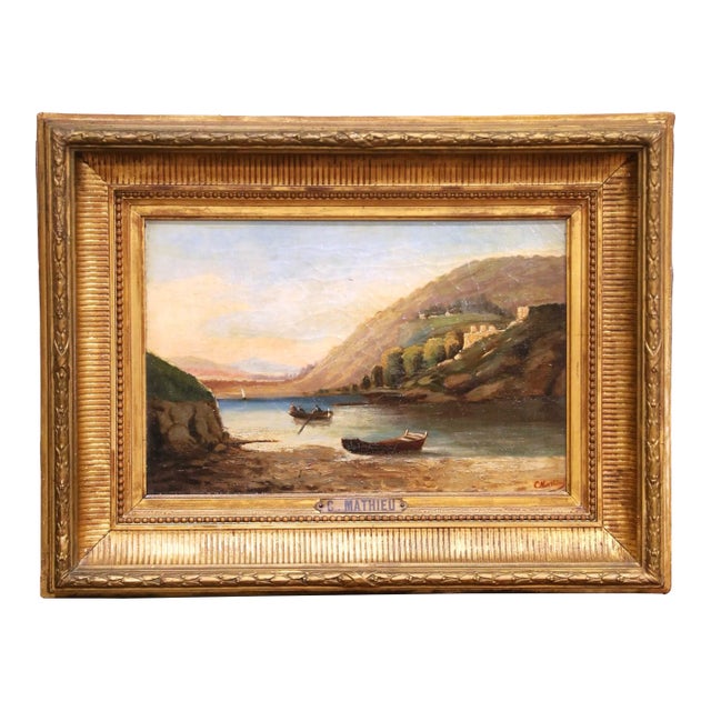 19th Century French Coastal Cove Landscape Painting Signed C. Mathieu For Sale