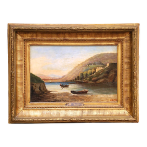 19th Century French Coastal Cove Landscape Painting Signed C. Mathieu
