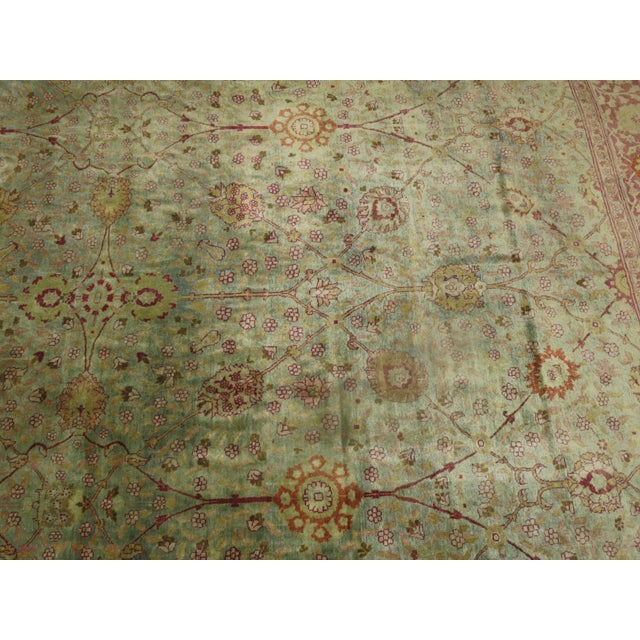 Green Background Persian Tabriz Rug rug no.j1615 For Sale - Image 4 of 8