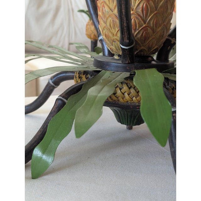 Vintage British Colonial Pineapple & Faux Bamboo Chandelier — Artist-Repainted by Anne Yates Burst, Indies Landing, Winter Park Fl For Sale - Image 11 of 16