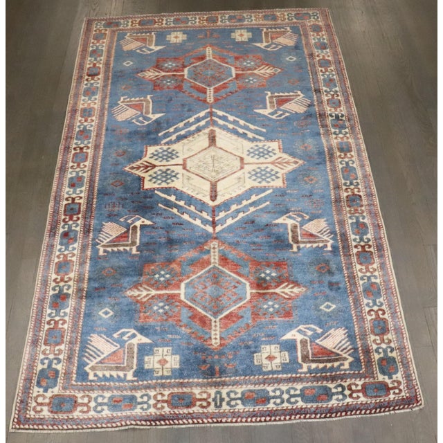Late 20th Century Blue Vintage Inspired Caucasian Rug rug no.j4884 For Sale - Image 5 of 7