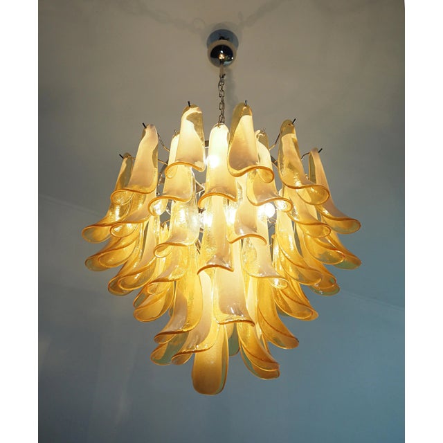 Amber Italian Murano Style Chandelier, 53 Caramel Lattimo Glass Petals, Mazzega Style For Sale - Image 8 of 12