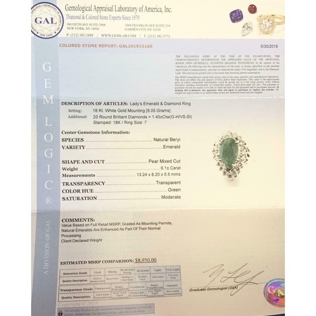 Diamond Emerald Ring 7.50 TCW 18 Karat GIA Certified, Size 6.5 For Sale In New York - Image 6 of 10