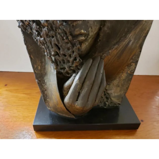 American Mid 20th Century Crying Israeli Woman in Veil Welded Copper Sculpture on Granite Base- Dorothy Robbins For Sale - Image 3 of 8