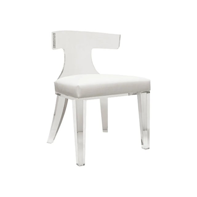Worlds Away Matthew Izzo Home - Duke Upholstered Whilte Linen, Curved Back Acrylic Klismos Chair For Sale - Image 4 of 4
