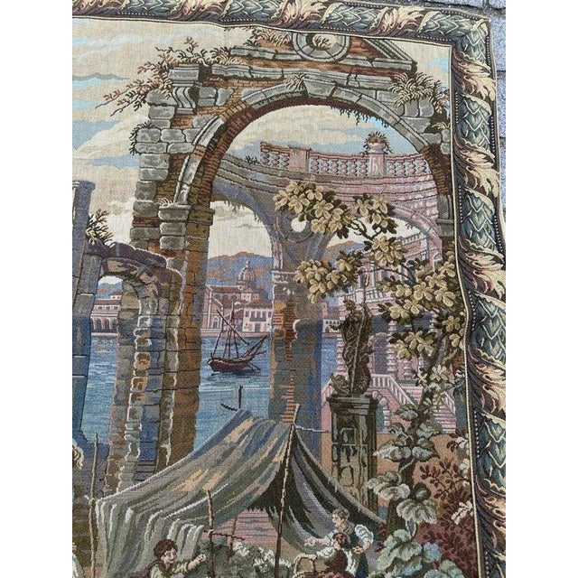 Vintage French Style Jacquard Port of Venice Tapestry in the style of Aubusson, 1970s For Sale - Image 10 of 18