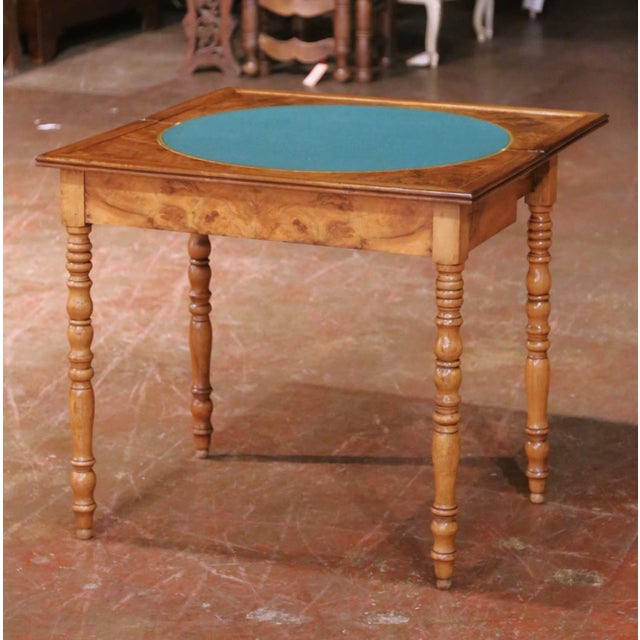 19th Century French Louis-Philippe Burl Walnut and Felt Folding Game Table For Sale In Dallas - Image 6 of 11