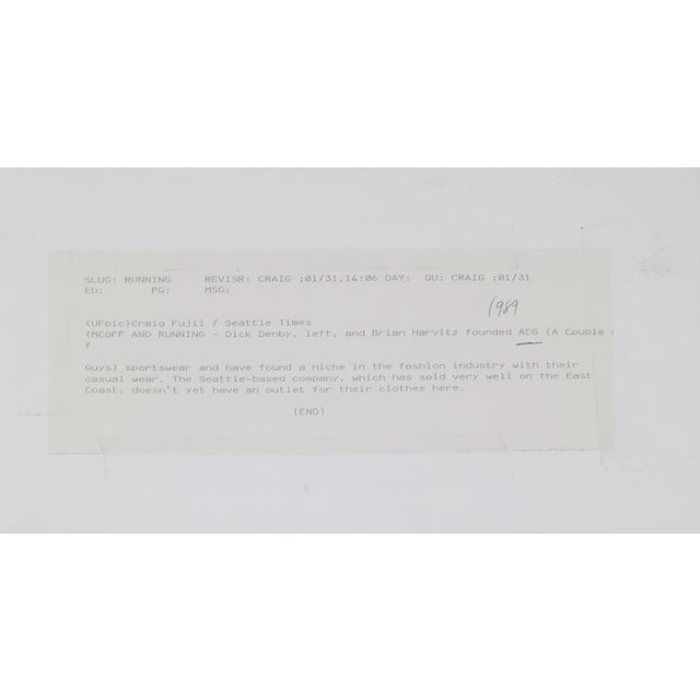 1989 black and white photograph of two Seattle designers. Publication information on the back. Combined shipping...