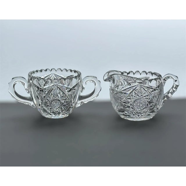 Transparent Antique American Brilliant Period Cut Crystal Glass Sugar Creamer Set For Sale - Image 8 of 12