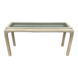 Pencil Reed Console Table with Waterfall Edges & Beveled Glass Top