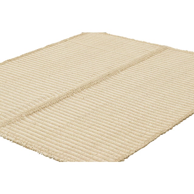 Rug & Kilim Rug & Kilim’s Contemporary Kilim in Beige and Cream White Textural Stripes For Sale - Image 4 of 7