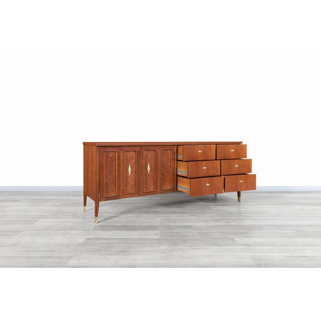 Wood Vintage Walnut and Burl Wood Curved Credenza For Sale - Image 7 of 11