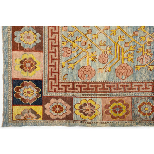 Textile Timeless Vintage Khotan Style Blue Wool Rug Featuring an Allover Design For Sale - Image 7 of 11