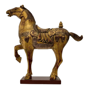 Late 20th Century Tang Horse Sculpture Carved Wood Oriental Statue Vintage Asian Decor