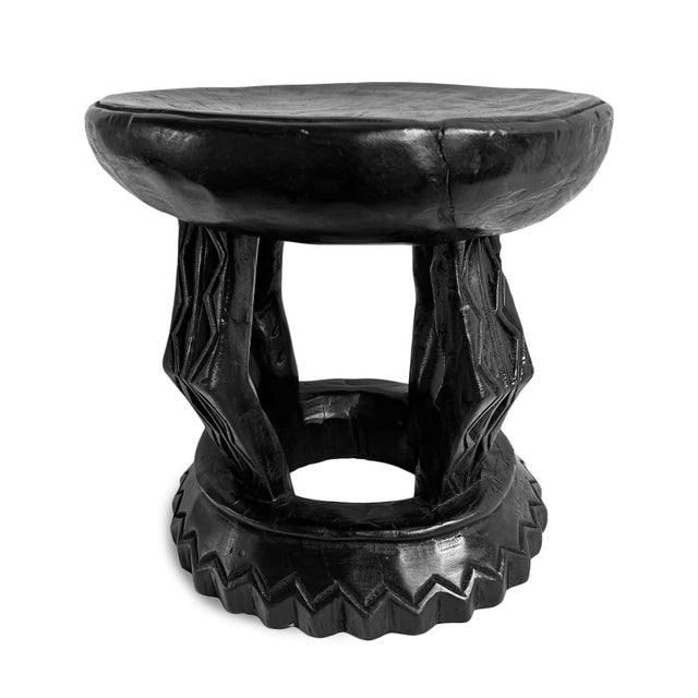 Late 20th Century Vintage Oka Yoruba Black Wood Stool For Sale - Image 5 of 8