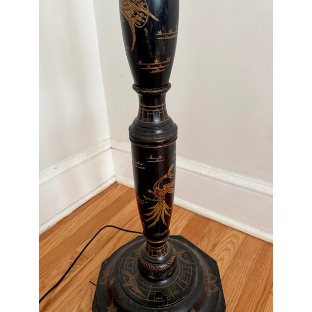 Antique Chinese Wooden Hand-Painted Floor Lamp For Sale - Image 6 of 18