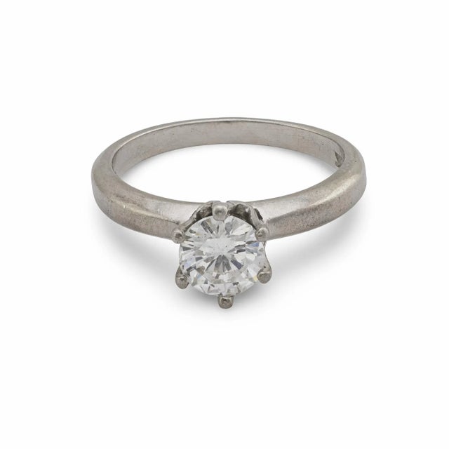 Contemporary Mid Century Diamond Platinum Solitaire Engagement Ring, Size 5.25 For Sale - Image 3 of 7