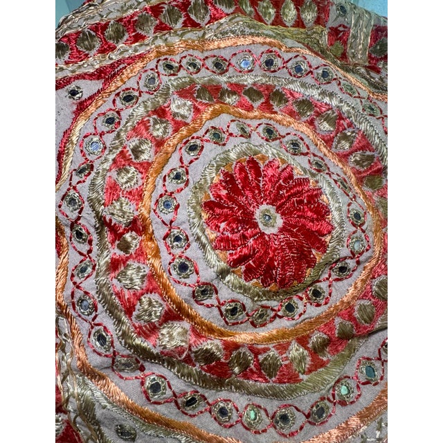 Mid 20th Century Vintage Indian Silk Mirror Work Embroidered Coverlet / Wall Hanging For Sale - Image 5 of 6