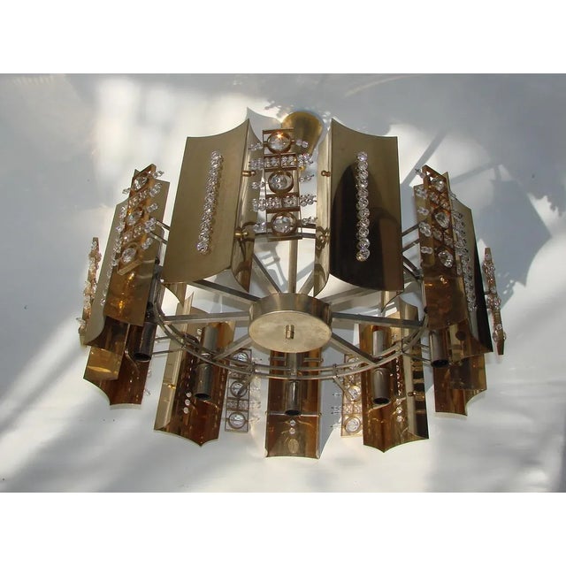 1960s Brass & Cystal Glass Chandelier, 1970s For Sale - Image 5 of 9