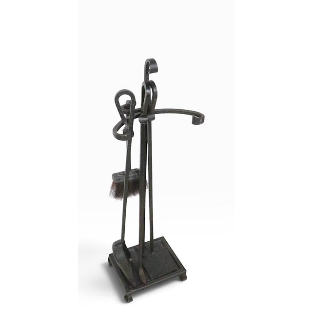 Spanish Revival Vintage Five Piece Wrought Iron Fireplace Tool Set For Sale - Image 3 of 10
