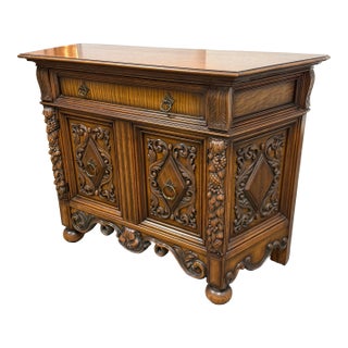 Empire Manufacturing Company Tudor Revival Carved Walnut Buffet Cabinet, Circa 1920's For Sale
