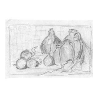 1990 Martha Stiles Pottery and Vegetables Still Life Drawing For Sale