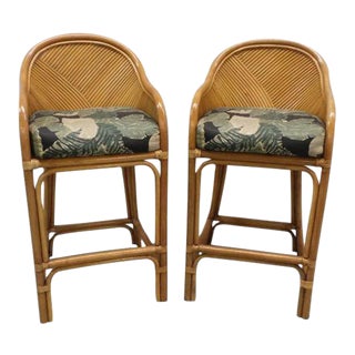 Tiki Bamboo Rattan Bar Stools -A Pair For Sale