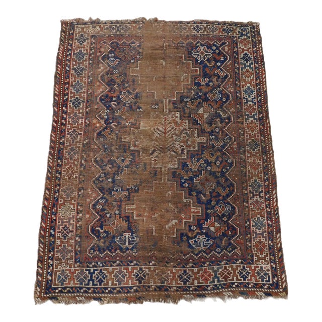 Distressed Antique Persian Rug. 5'2"x 6'7" For Sale