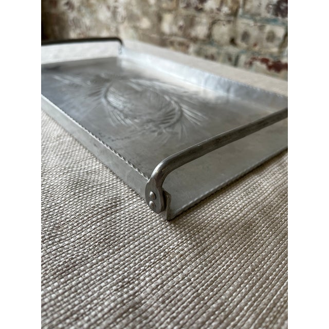 Rustic European Silver Everlast Tray With Pine Motif – Industrial Rustic Charm For Sale - Image 3 of 7