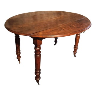 Antique French Oval Extendable Drop-Leaf Dining Table in Walnut, Early 1900s For Sale