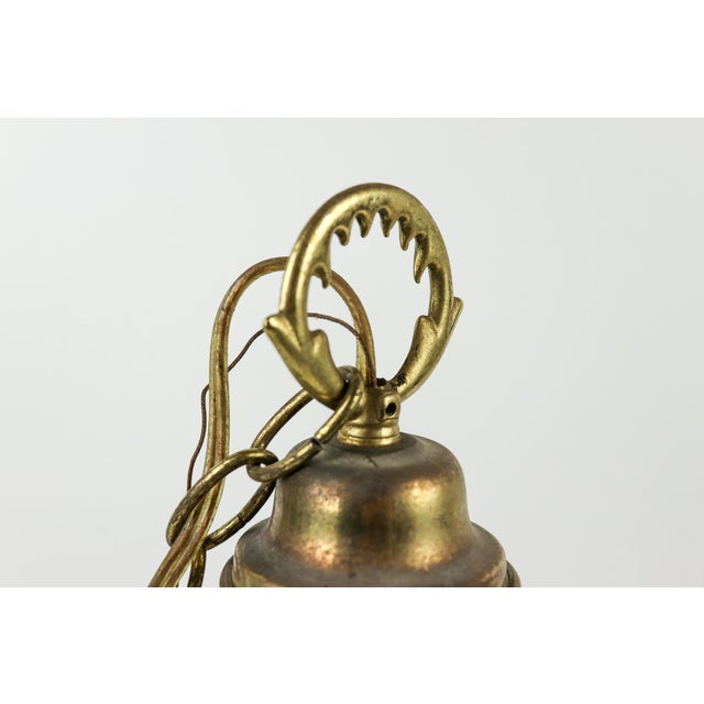 Late 20th Century Vintage Green Glass Pendant Light With Brass Accents For Sale - Image 5 of 7