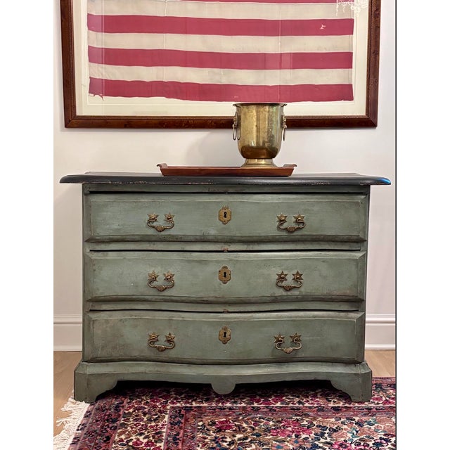 18th Century 18th Century Swedish Gustavian Painted Chest of Drawers With Original Blue-Green Paint For Sale - Image 5 of 6