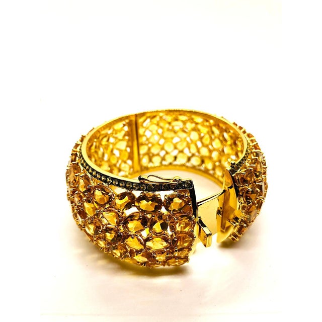 Baroque Bochic “Capri” Vintage Natural Yellow Citrine Cuff Set In 18K Gold & Silver For Sale - Image 3 of 9