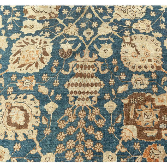 Antique Persian Tabriz Botanic Green Hand Knotted Wool Rug For Sale - Image 9 of 9