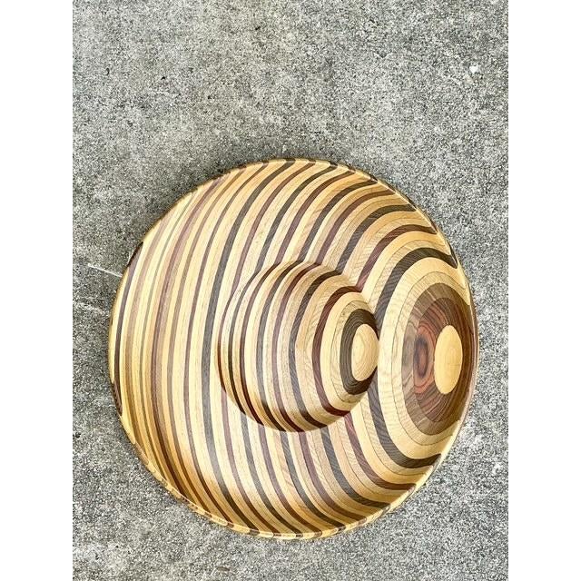 Late 20th Century Vintage Inlay Wood Monumental Bowl For Sale - Image 5 of 12