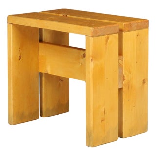 Pine Wood Stool attributed to Charlotte Perriand for Les Arcs, France, 1960s For Sale